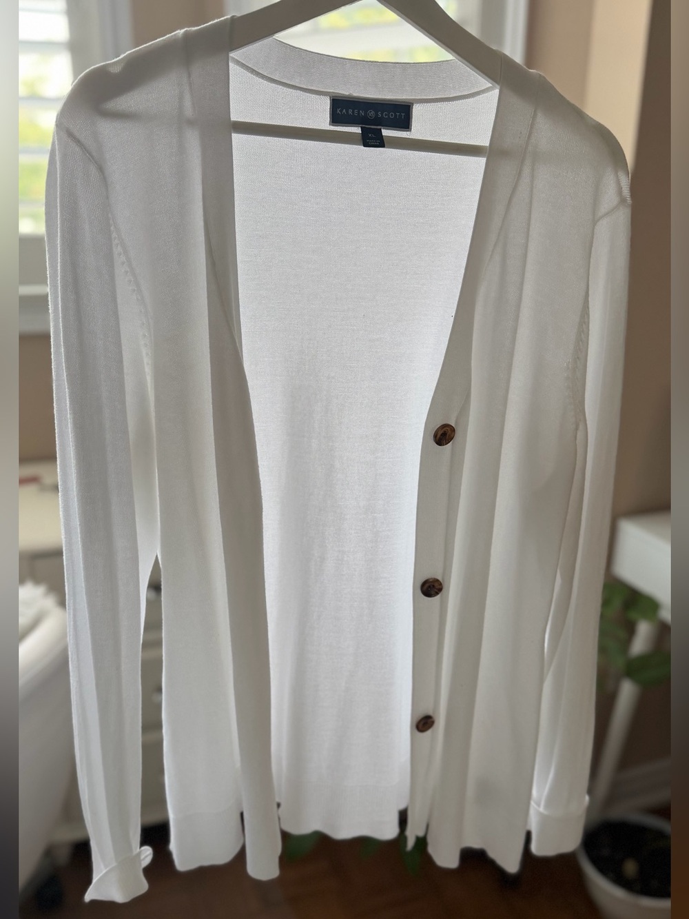 Karen Scott Cream Button-Front Lightweight Women's Cardigan